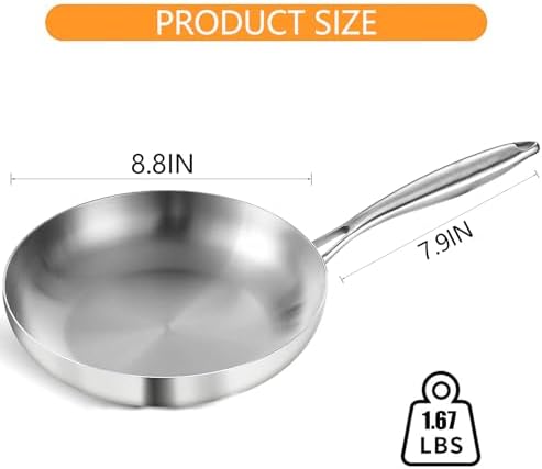 DELARLO Whole body Tri-Ply Stainless Steel 8inch Small Frying Pan, Chef's Pans Oven safe induction kitchen skillet,Suitable for All Stove (Detachable Handle) - Image 4