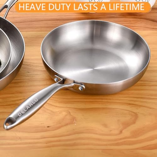 DELARLO Whole body Tri-Ply Stainless Steel 8inch Small Frying Pan, Chef's Pans Oven safe induction kitchen skillet,Suitable for All Stove (Detachable Handle) - Image 6