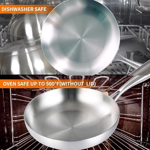 DELARLO Whole body Tri-Ply Stainless Steel 8inch Small Frying Pan, Chef's Pans Oven safe induction kitchen skillet,Suitable for All Stove (Detachable Handle) - Image 7