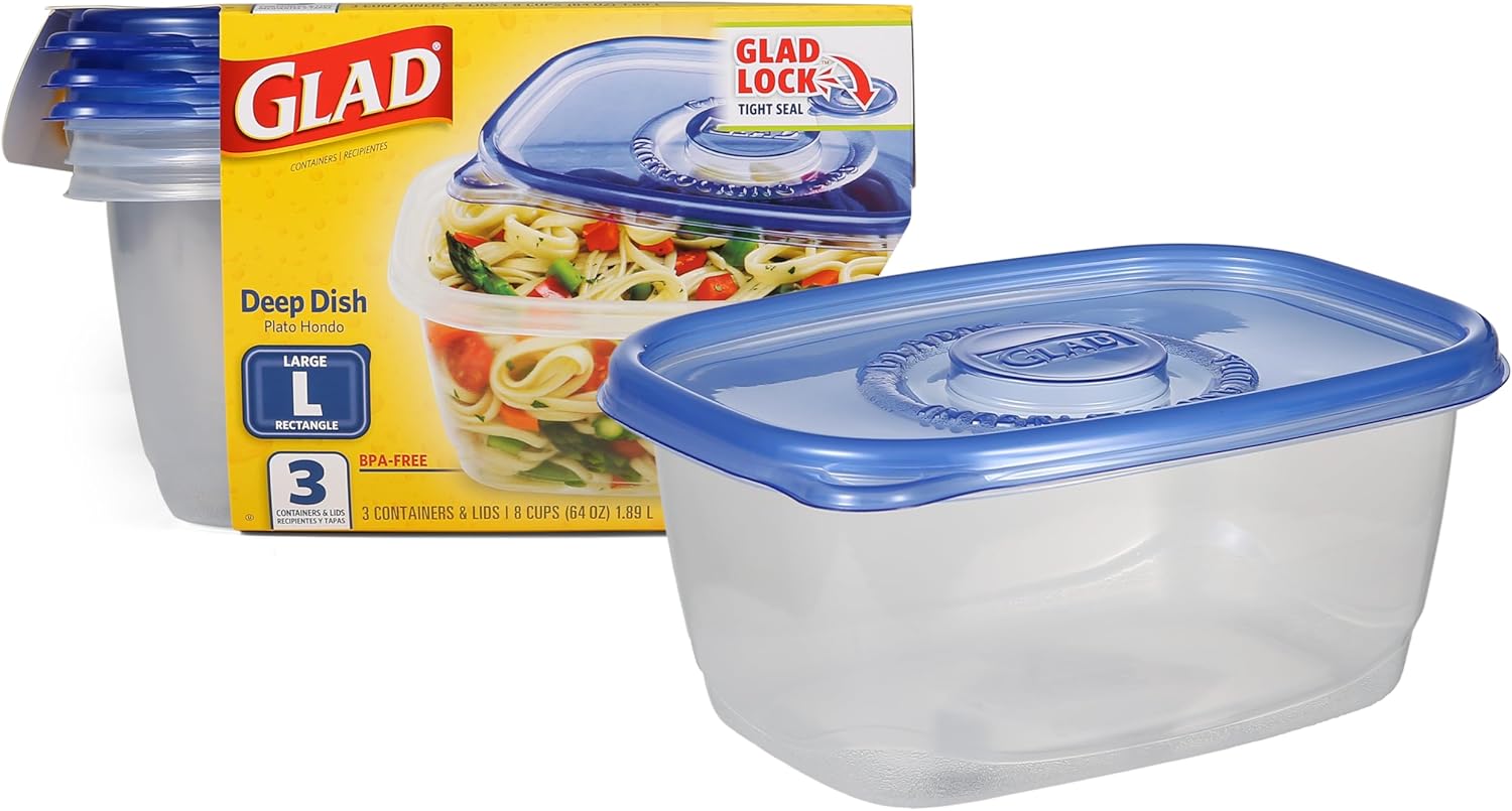 Glad Food Storage Containers, Deep Dish, 64 Ounce, 3 Count - Image 9