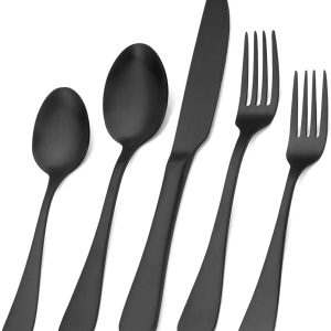 Matte Black Silverware Set, Satin Finish 20-Piece Stainless Steel Flatware Set,Kitchen Utensil Set Service for 4,Tableware Cutlery Set for Home and Restaurant, Dishwasher Safe