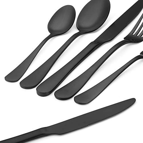 Matte Black Silverware Set, Satin Finish 20-Piece Stainless Steel Flatware Set,Kitchen Utensil Set Service for 4,Tableware Cutlery Set for Home and Restaurant, Dishwasher Safe - Image 5