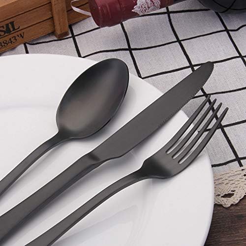 Matte Black Silverware Set, Satin Finish 20-Piece Stainless Steel Flatware Set,Kitchen Utensil Set Service for 4,Tableware Cutlery Set for Home and Restaurant, Dishwasher Safe - Image 6