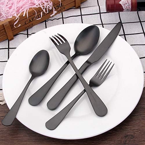 Matte Black Silverware Set, Satin Finish 20-Piece Stainless Steel Flatware Set,Kitchen Utensil Set Service for 4,Tableware Cutlery Set for Home and Restaurant, Dishwasher Safe - Image 7