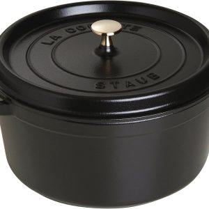 STAUB Cast Iron Dutch Oven 7-qt Round Cocotte, Serves 7- 8, Made in France, Black Matte