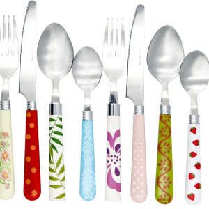 The Original Brink House Eclectic Collection Mix & Match Stainless Steel Cutlery Set with Multicolored Handles / 16 pieces with Metal Stand/Lifestyle utensils for home, apartment, dorm, outdoor